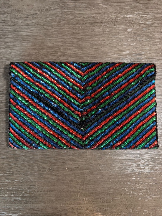 Vintage Beaded Sequin Clutch Purse Black Red Green Blue - Picture 3 of 8